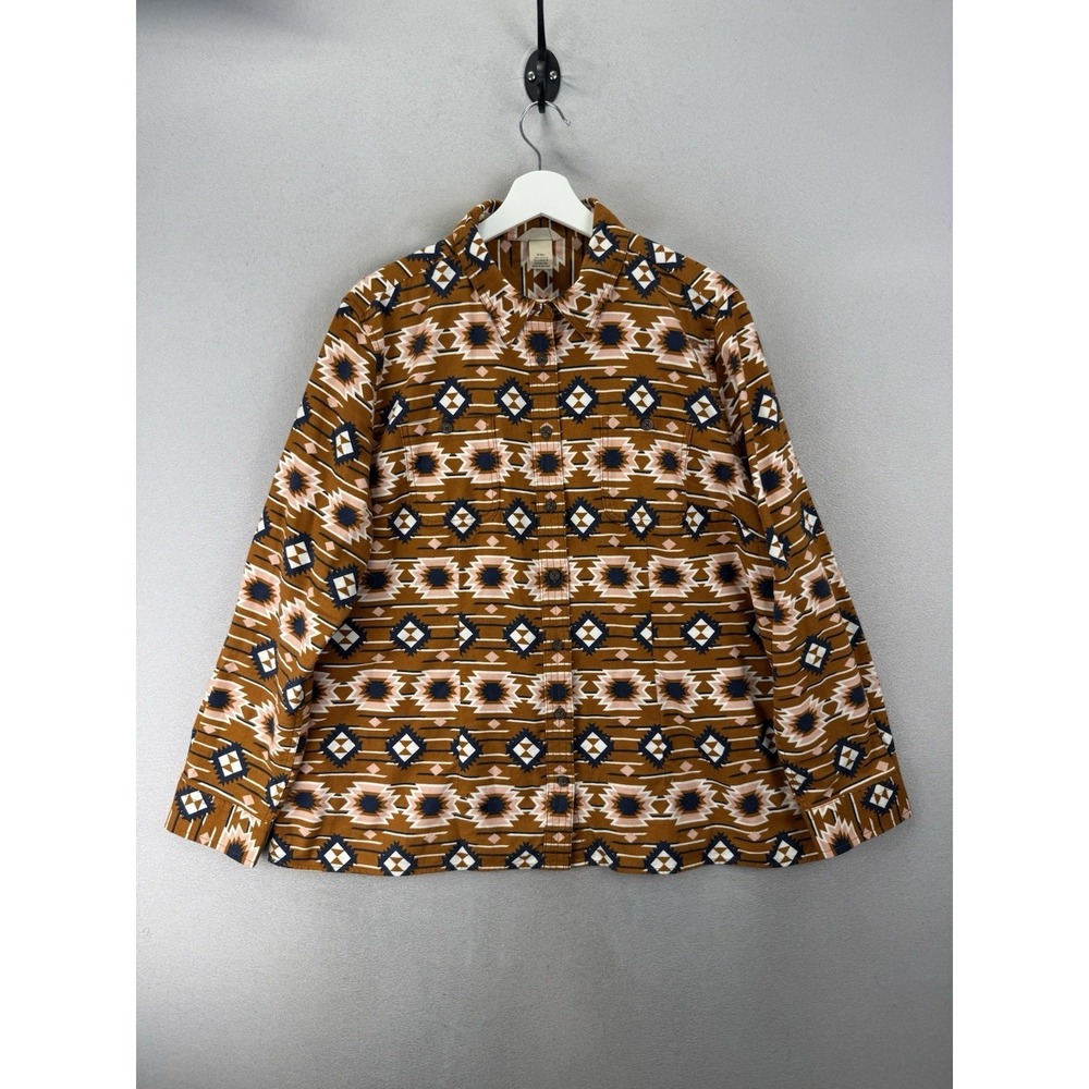 Duluth Trading Free Swingin Flannel Shirt Womens 2XL Brown Aztec Button Up‎